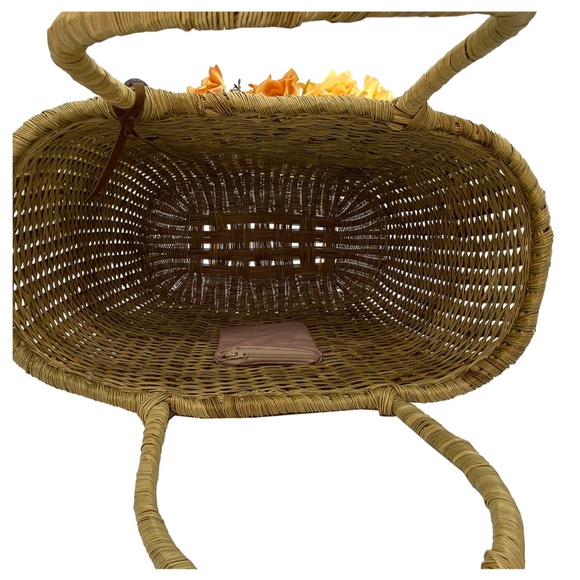 Handcrafted Tote Bag | Esparto Raffia Palm with Satin Bouquet | Handmade New - Picture 5 of 6